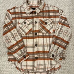 Love Tree Plaid Button-Down Shacket - Cream, Orange, Gray